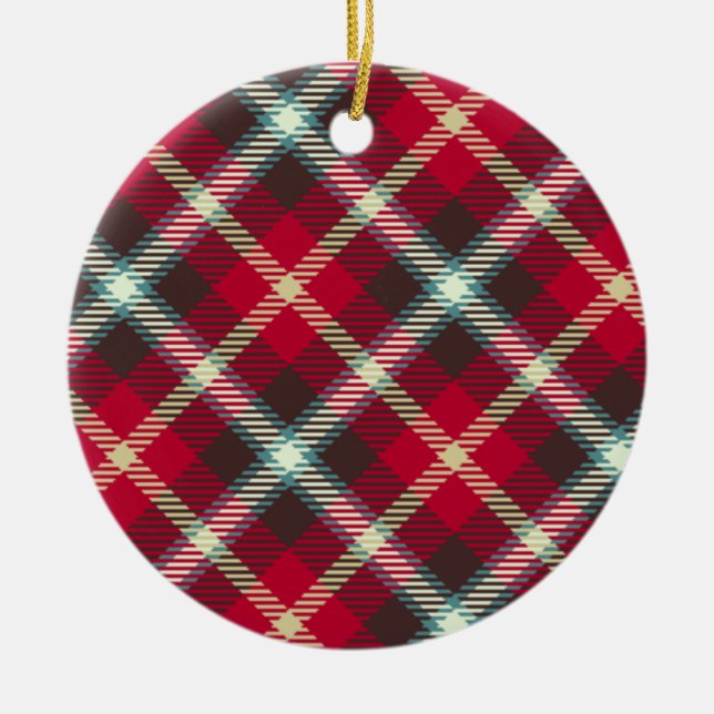 Tartan Pattern Plaid Design Christmas Holiday Ceramic Tree Decoration (Front)