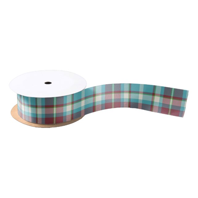 Tartan Pattern Turquoise and Red ID210 Satin Ribbon (Spool)