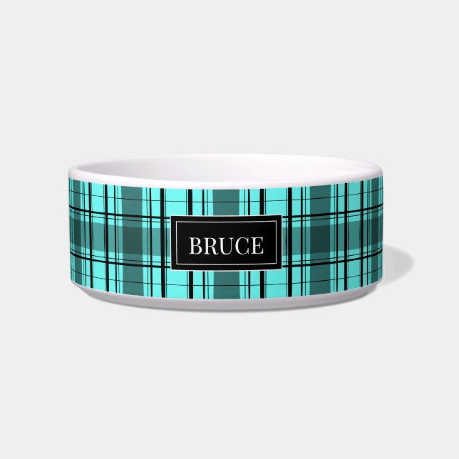 Tartan personalized new pet bowl (Front)