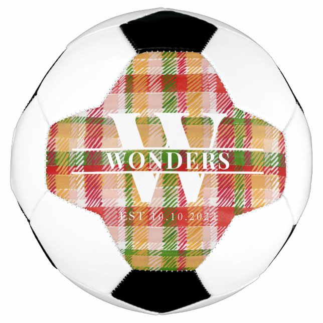 Tartan Plaid Basics Name Monogram Soccer Ball (Front)