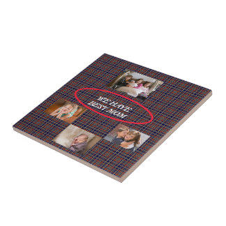 Tartan Plaid Best Mum Freestyle Font Ceramic Tile