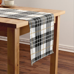 Tartan Plaid Black and Gold Short Table Runner