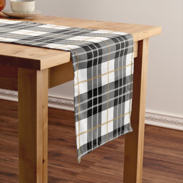 Tartan Plaid Black and Gold Short Table Runner (In Situ)