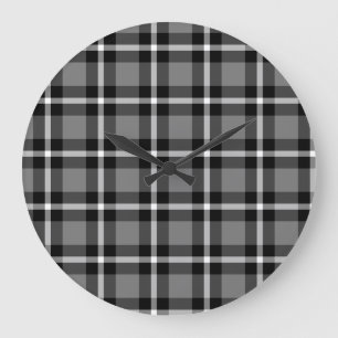 Tartan Plaid Black, Grey & White No. 48 Large Clock