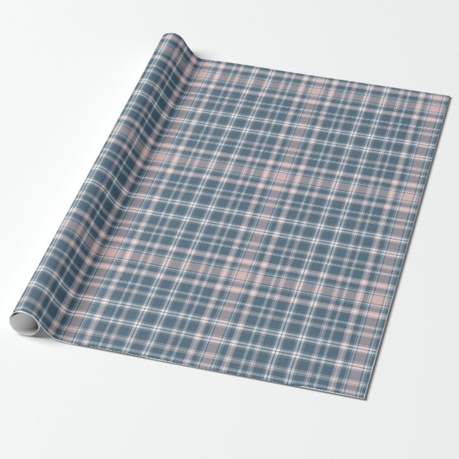 Tartan Plaid Blue, Pink & White No. 45 Wrapping Paper (Unrolled)