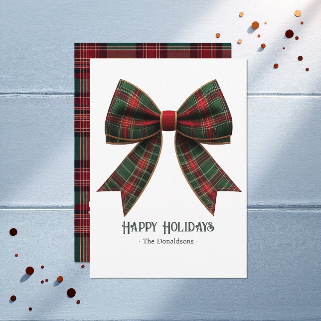 Tartan Plaid Bow Family Photo Happy Christmas Holiday Card (Tartan Plaid Bow Family Photo Happy Christmas Holiday Card)
