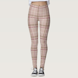 Tartan Plaid Burgundy Tan Pink Leggings