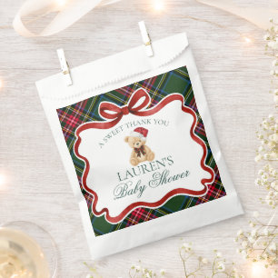 Tartan Plaid Christmas Bear Baby Shower Dessert Favour Bag