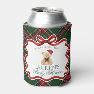 Tartan Plaid Christmas Bear Baby Shower Favor Can Cooler