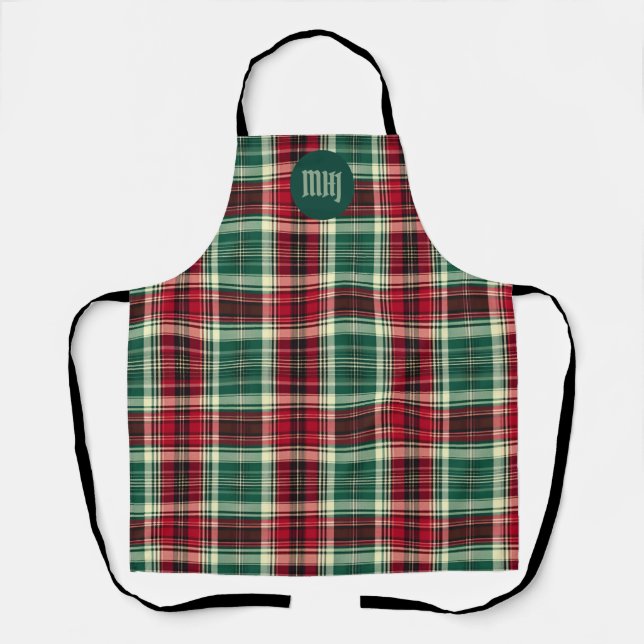 Tartan Plaid Christmas Custom Monogram– Apron (Front)