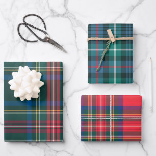 Tartan Plaid Christmas Festive Red Green Blue Wrapping Paper Sheet