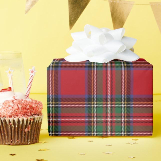 Tartan Plaid Clan Stewart Red Green Rustic Wrapping Paper (Birthday Party)