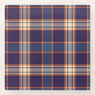 Tartan plaid, colorful navy texture. glass coaster