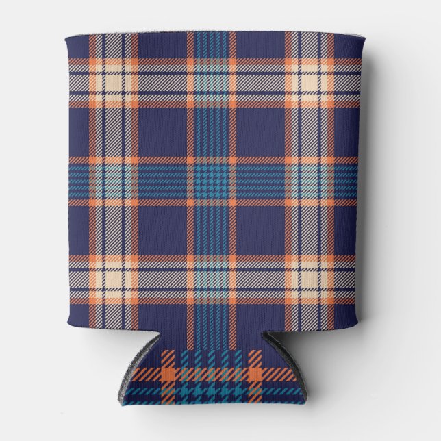 Tartan plaid, colourful navy texture. can cooler (Front)