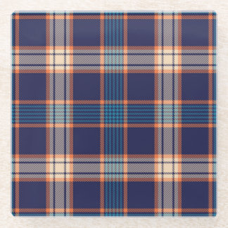 Tartan plaid, colourful navy texture. glass coaster