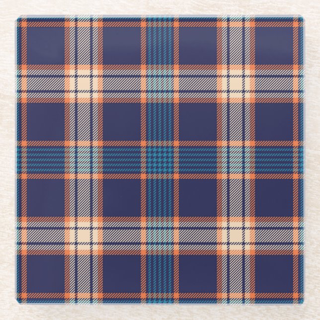 Tartan plaid, colourful navy texture. glass coaster (Front)