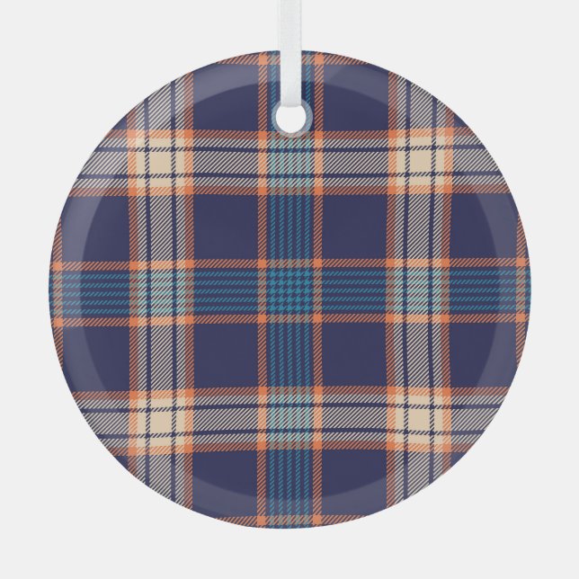 Tartan plaid, colourful navy texture. glass tree decoration (Front)