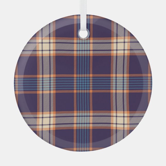 Tartan plaid, colourful navy texture. glass tree decoration (Front)