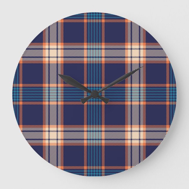 Tartan plaid, colourful navy texture. large clock (Front)