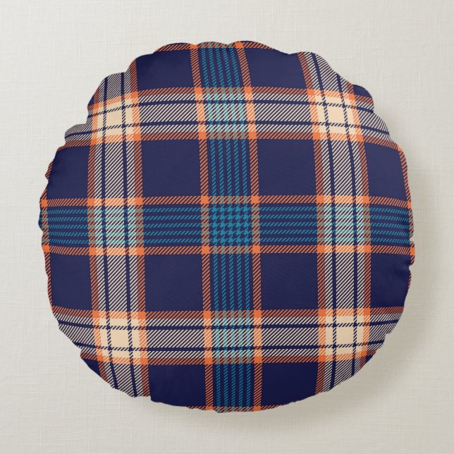 Tartan plaid, colourful navy texture. round cushion (Front)