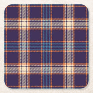 Tartan plaid, colourful navy texture. square paper coaster