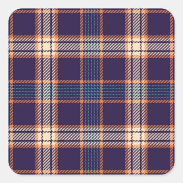 Tartan plaid, colourful navy texture. square sticker (Front)