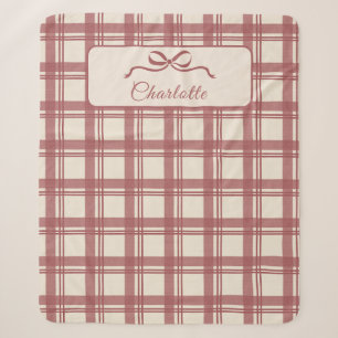 Tartan Plaid Cream Red Bow Christmas Sherpa Blanket