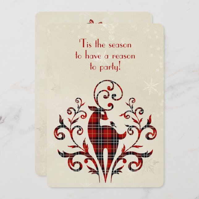 Tartan Plaid Deer On Snowflake Design Invitation (Front/Back)