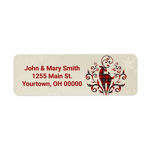 Tartan Plaid Deer On Snowflake Design Return Address Label (Front)