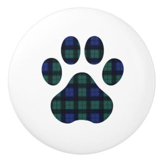 Tartan Plaid Dog Paw Print Cabinet Knob Pull