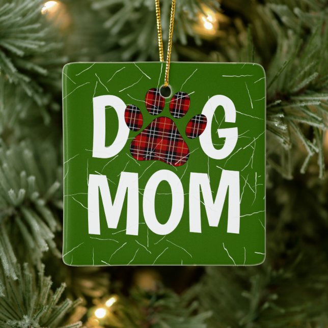 Tartan Plaid Dog Pawprint with Dog Hair  Ceramic Ornament (Tree)