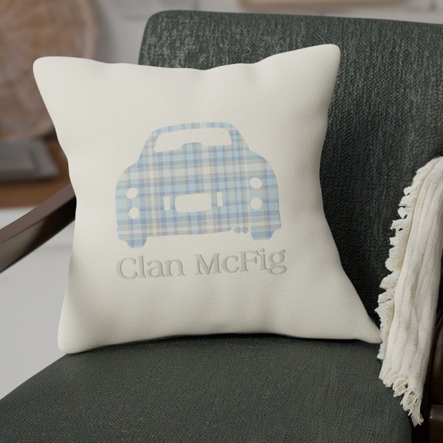 Tartan Plaid Funny Clan McFig Car Silhouette Cushion (Fun tartan figaro car pillow for your car or home)