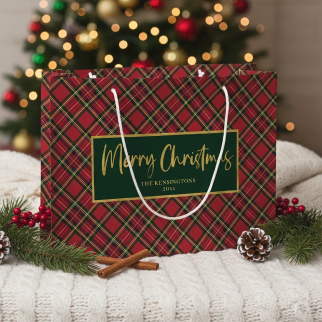 Tartan Plaid Gold Script Merry Christmas Large Gift Bag (Tartan Plaid Gold Script Merry Christmas Large Gift Bag)