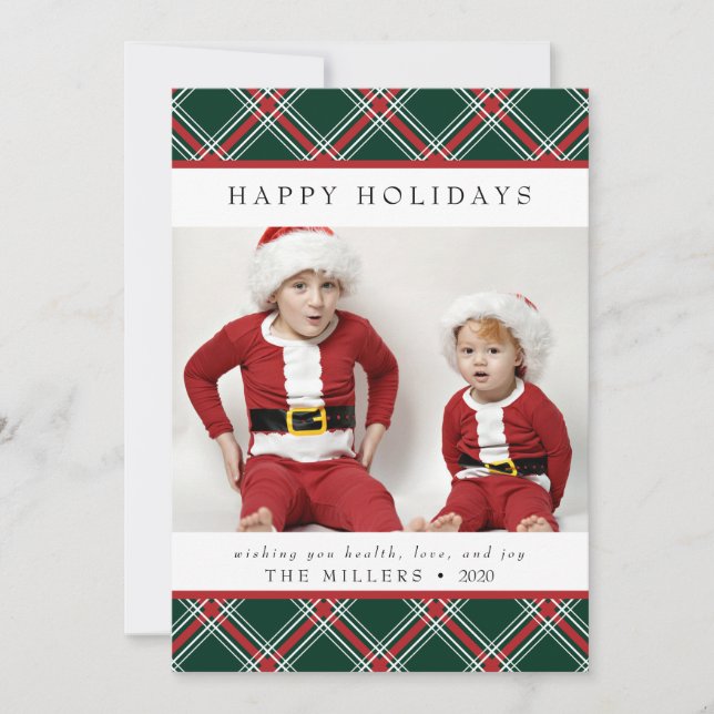 Tartan Plaid Happy Holidays Card for Christmas (Front)