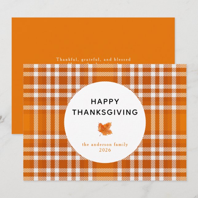 Tartan Plaid | Happy Thanksgiving Autumn Leaves Holiday Card (Front/Back)