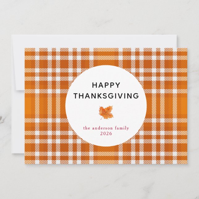 Tartan Plaid | Happy Thanksgiving Autumn Leaves Holiday Card