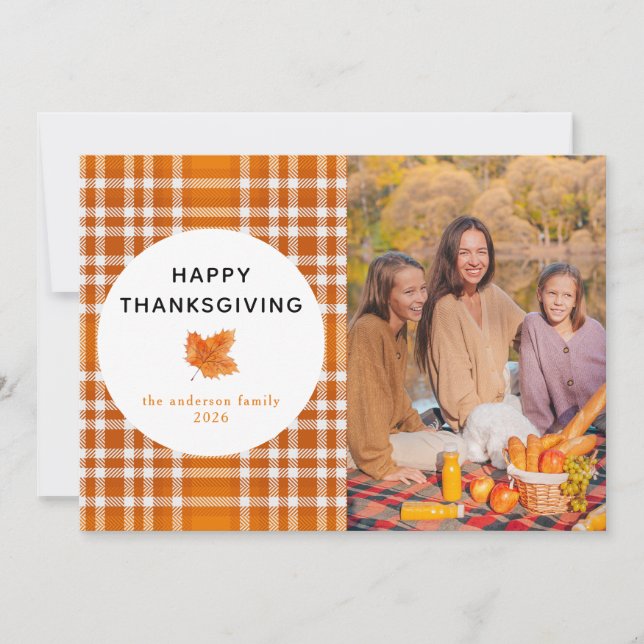 Tartan Plaid | Happy Thanksgiving Autumn Photo Holiday Card (Front)