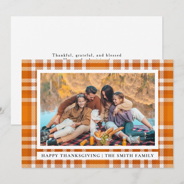 Tartan Plaid | Happy Thanksgiving Autumn Photo Holiday Card (Front/Back)