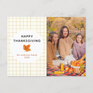 Tartan Plaid Happy Thanksgiving Autumn Photo Holiday Postcard