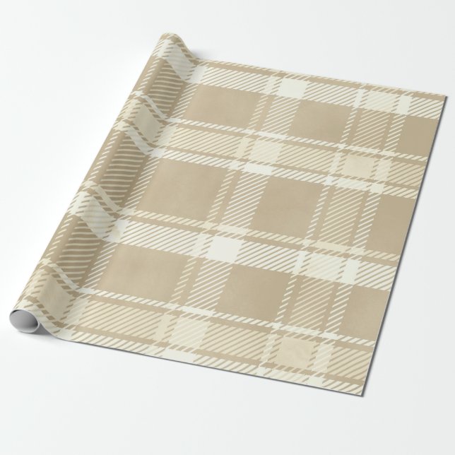 Tartan Plaid in Beige, Cream, and Pale Yellow Wrapping Paper (Unrolled)