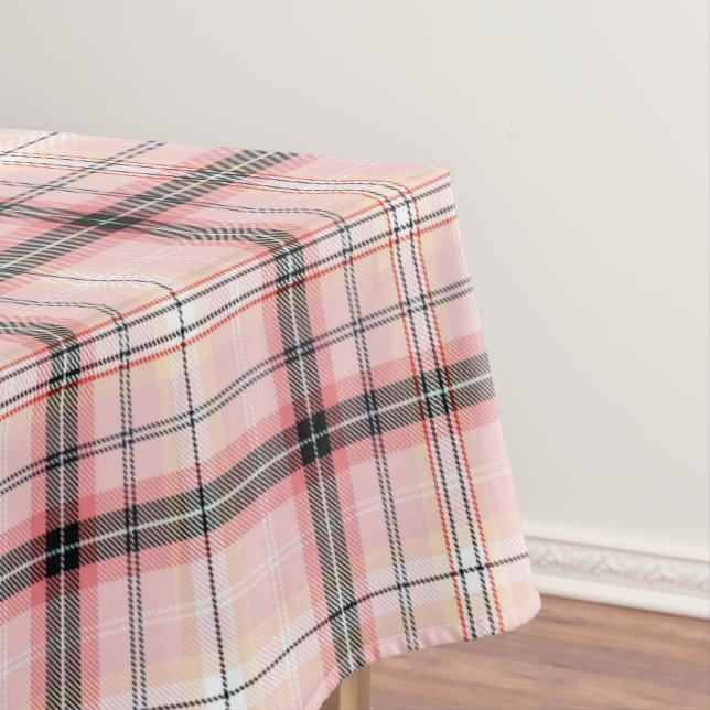 Tartan Plaid in Pink, Peach, Black & White Tablecloth (In Situ)