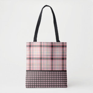 Tartan Plaid in Pink, Peach, Black & White Tote Bag