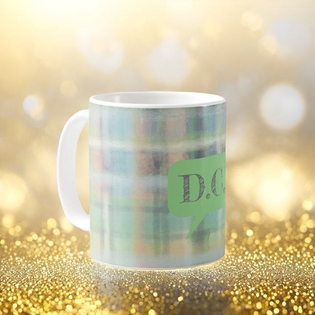 Tartan plaid initials green blue grey beige pastel coffee mug (Creator Uploaded)