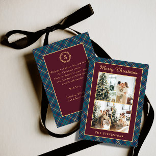 Tartan Plaid Luxury Burgundy Multi Photo Christmas Holiday Card