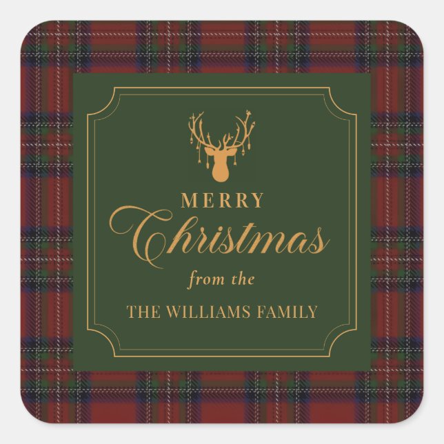 Tartan Plaid Merry Christmas Family Sticker  (Front)
