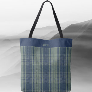 Tartan Plaid - Navy Blue and Slate Green Tote Bag