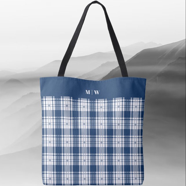 Tartan Plaid - Navy Blue and White Tote Bag (Tartan Plaid - Navy Blue and White Tote Bag by Leapfroglisics Shop)