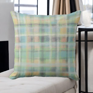 Tartan plaid pastel sage green grey blue yellow  cushion