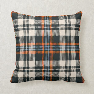 Tartan plaid pattern autumn in black, orange, blue cushion
