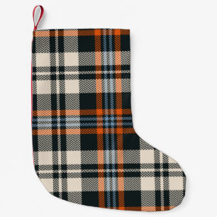 Tartan plaid pattern autumn in black, orange, blue small christmas stocking